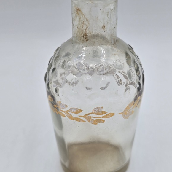 Antique Vtg Clear Hobnail Gold Leaf Poison Or Perfume Bottle Small - Picture 3 of 7